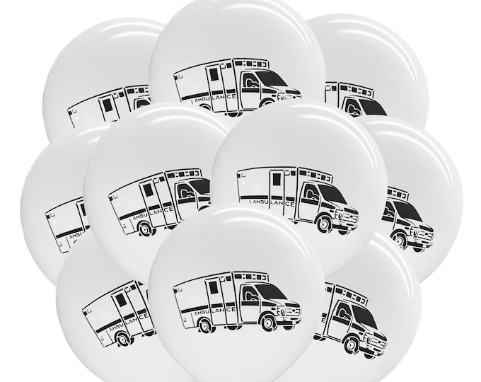 12ct Ambulance Balloons, Ambulance Birthday, EMT Balloons, Medical Balloons, Ambulance Theme Party Decorations