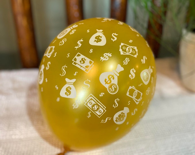12ct Money Balloons, Dollar Sign Balloons, Cash Balloons, Money Themed Birthday Party Balloons Latex 12", Cash Theme Party, Money Bags