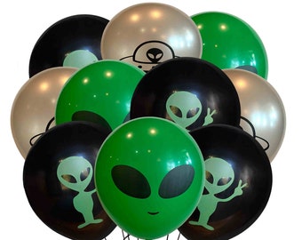 Alien Balloons 12", UFO Balloons Options Available, UFO Birthday Party Balloons, UFO Theme Party, conspiracy Birthday Flying Saucer Balloons