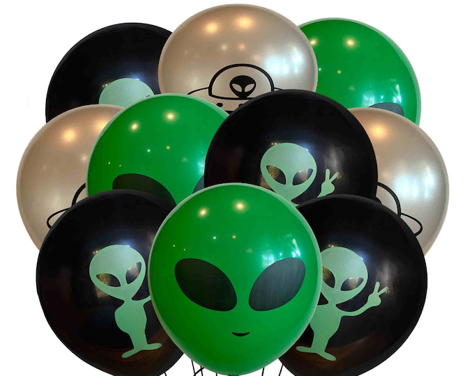 Alien Balloons 12", UFO Balloons Options Available, UFO Birthday Party Balloons, UFO Theme Party, conspiracy Birthday Flying Saucer Balloons