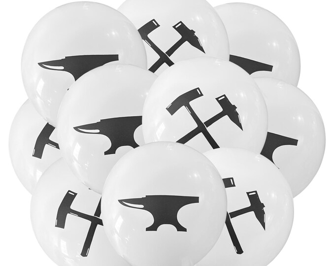 12ct Blacksmith Balloons, Hammer & Anvil Theme Party Decoration, Metal Worker Birthday Ideas