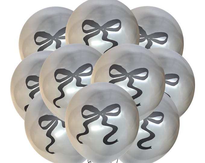 Black Bow Balloons 12", Silver Transparent Bow Wedding Balloons, Bow Birthday, Bow Baby Shower, Ribbon Balloons Latex Ribbon Wedding Balloon