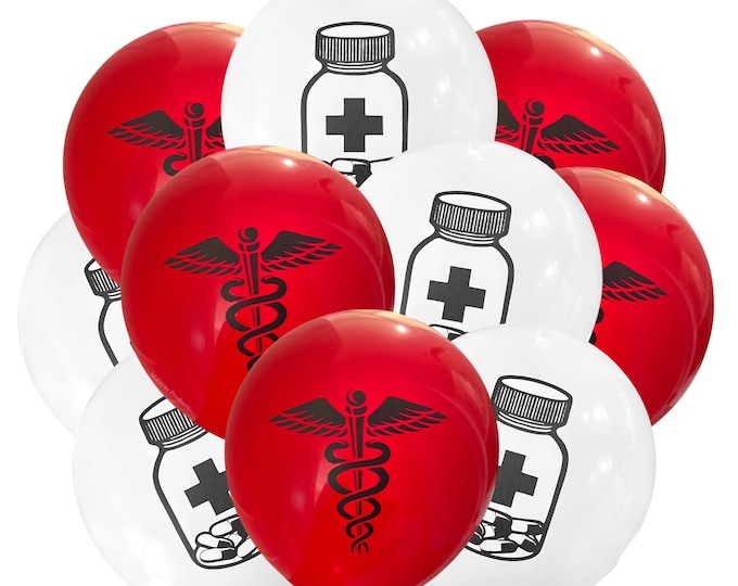 12ct Pharmacist Balloons, Caduceus Theme Party Decoration, Doctor Balloons, Nurse Birthday, Pharmacy Medication Theme Ideas, Heralds staff