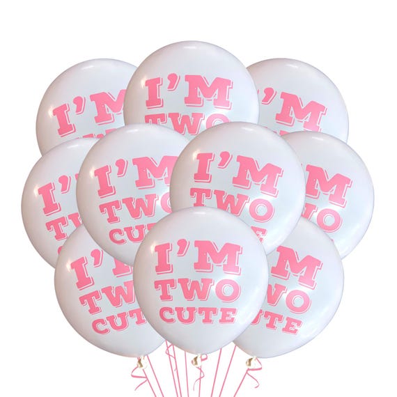 12 Pack I'm Two Cute Balloons, Two Cute Birthday, Two Cute Theme, 2 Year Old Birthday Party Balloons, 2 Cute Balloons, Turning 2 Birthday