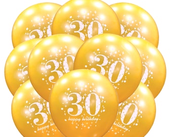 12 Pack 30th Gold Happy Birthday Balloons, 12" Golden Balloons Birthday Party Balloons, Thirtieth Birthday Balloons, The Big 30 Balloons