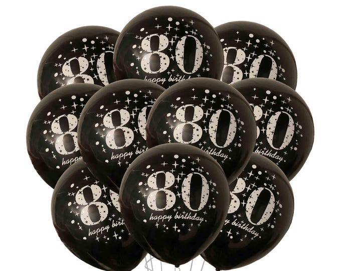 80th Happy Birthday Balloons Black, 80th Birthday Balloons, Eighty Party Balloons, Eightieth Theme, 80th Party Décor, Turning 80 Birthday