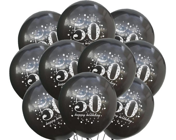 12ct 50th Happy Birthday Balloons 12", 50th Balloons, 50th Birthday Balloons, 50 Theme, Balloons for 50th Birthday, turning 50 balloons