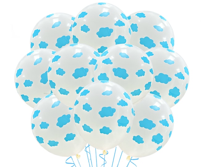 Sky Balloons, 12" Cloud Balloons Decor, Blue Sky Party Balloons, Clouds Party Decor, Sky Party Decor, White Sky Baby Shower Balloons