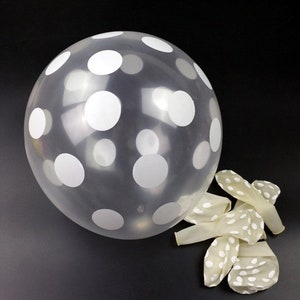 12 Pack White Polka Dots Balloons, 12&quot; Transparent Balloons White Dot Party Balloons, Clear birthday Balloons with White Dots