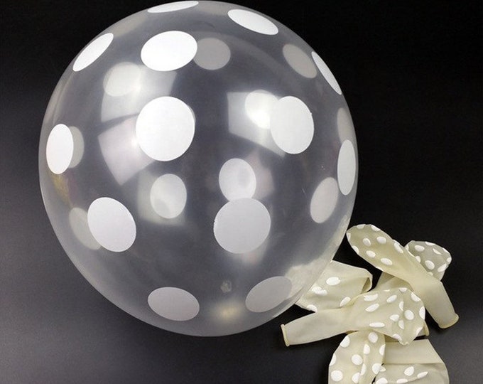 12 Pack White Polka Dots Balloons, 12" Transparent Balloons White Dot Party Balloons, Clear birthday Balloons with White Dots