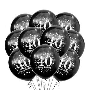 40th Birthday Balloons, 12&quot; 40th Happy Birthday Balloons Black, Forty Party Balloons, 40th Theme Décor, Black 40th Birthday Ideas, Latex