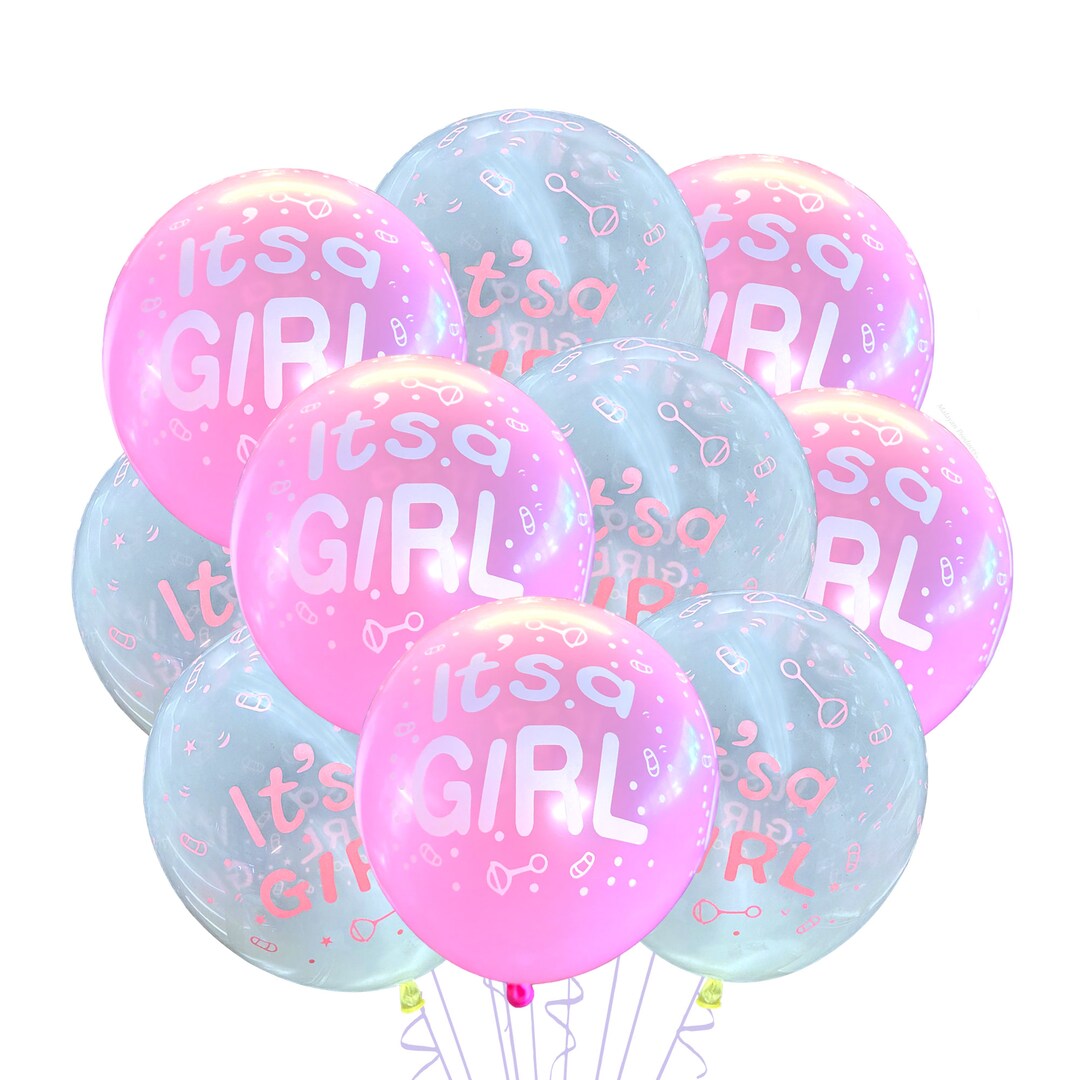 12 PACK It's A Girl Baby Shower Balloons, Pink Baby Shower Balloons ...