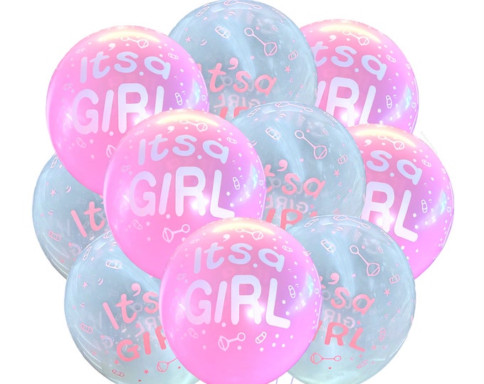 12 PACK It's A Girl Baby Shower Balloons, Pink Baby Shower Balloons, Baby Shower Decorations, Baby Shower Party Ideas, New Baby Balloons