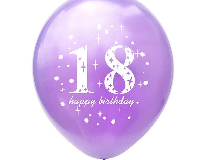 18th Happy Birthday Balloons, 12" Purple Balloons Birthday Print Party Balloons, 18th Theme Decor, Girls 18th birthday decoration