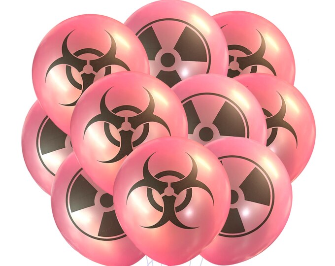 Pink Hazard Balloon Party Theme, Bio Hazard Birthday 12", Boys Birthday Party Theme, Video Game Birthday, Apocalypses Balloons Nuke Zombie