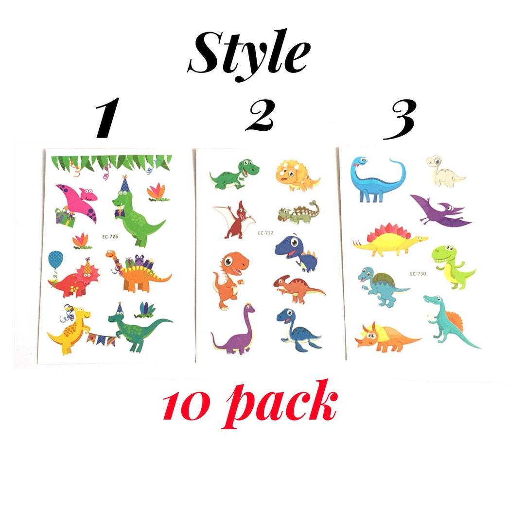 10 Sheets Dinosaur Temporary Tattoos Dino Tattoo Dinosaur Etsy