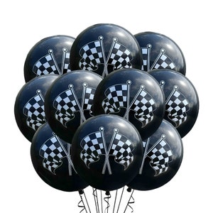 12 Pack Premium Checkered Racing Flag Balloons 10&quot; Racing Party Balloons, Racing party Decor, Car Party Decor, Car Balloons, Black And White