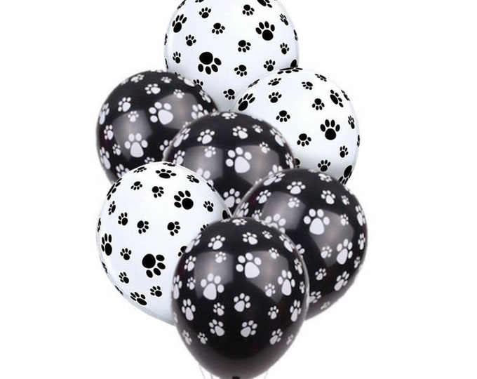 12 PACK Paw Print Balloons, Dog Party, Birthday Party Balloons Paw Patrol Decor, Black Paw White Balloon Dog Paw balloons, Animal party