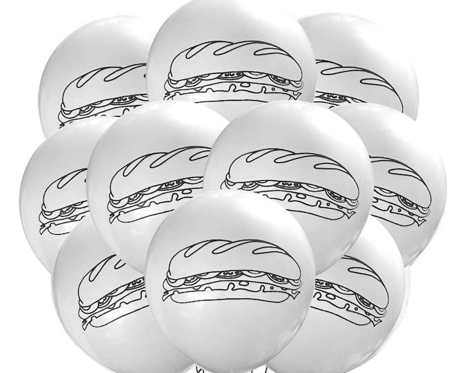 12ct Hoagie Balloons, Sandwich Birthday Party, Sandwich Theme, Sandwich Balloons, Band Sub Balloons, Italian Hoagie Theme Decorations