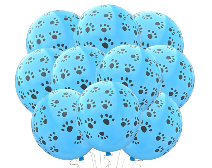 50ct Light Blue Paw Print Balloons, Dog Party, Birthday Party Balloons, Paw Patrol Decor, Dog Paw Balloons, Animal Paw