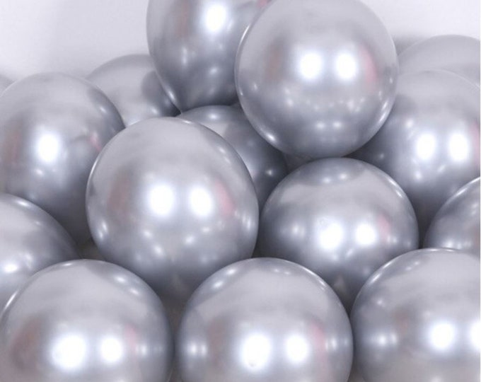 12 PACK Metallic Silver Balloons, 25th Anniversary Theme 12" (30cm) Anniversary Balloons Silver Decorations Silver Gloss Balloons Pearl