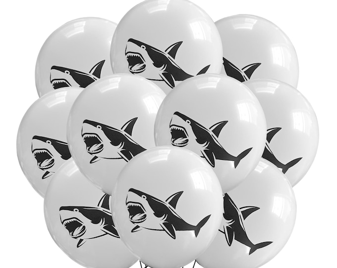12 Count Shark Balloons, Megalodon Birthday Theme, Ocean Creature Party