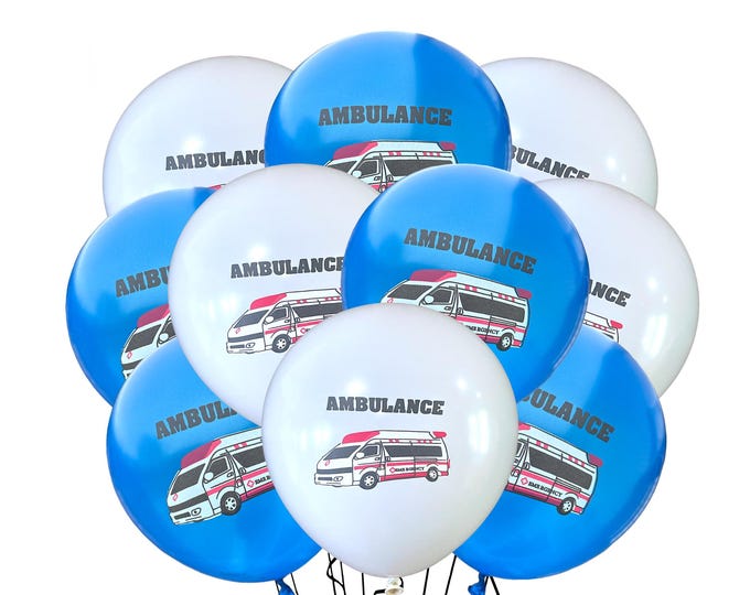 Ambulance Balloons, EMT Birthday Party Balloons 12", EMT Balloons, Ambulance Party Balloons, Medical Event Decoration