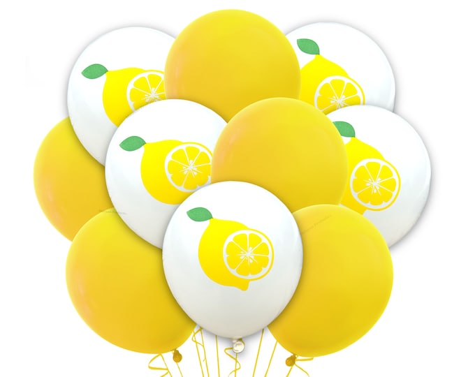 Lemon Balloons, 12" Citrus Balloons Lemonade Stand Party Balloons, Lemon Theme Decor, Sour Balloons, Healthy Fruit Theme Balloon