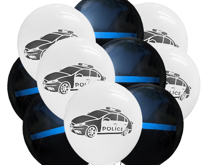 12ct Police Balloons, Cop Party Balloons, Police Theme, Thin Blue Line Balloons, Police Birthday Theme, Law Enforcement Party Decorations