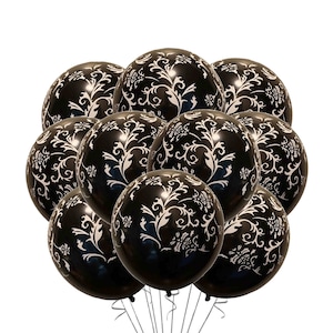 12 Pack Black Masquerade Balloons, 12" Fancy Balloons, Party Balloon, Masquerade Ball Theme Decor, Damask Design Balloon Bouquet