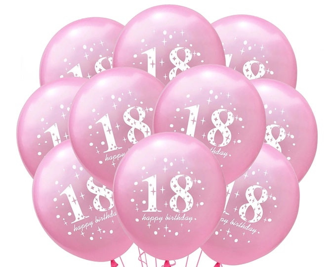 18th Birthday Balloons, 18th balloons 12", 18th Happy Birthday Party Balloons, 18th Theme Decor, Girls 18th birthday decoration