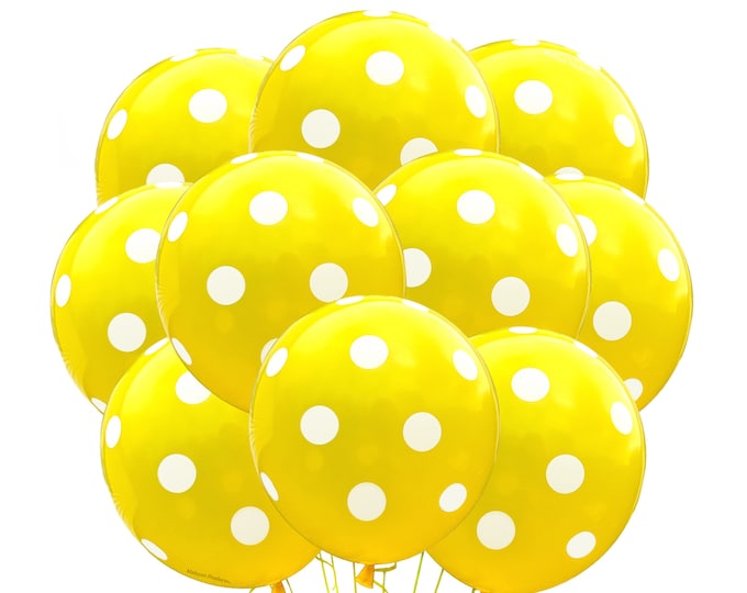 Yellow Polka Dot Balloons 12", Yellow Dot Balloons, Yellow Party Balloons | Gender Neutral Balloons, Yellow Dot Party Decorations Latex