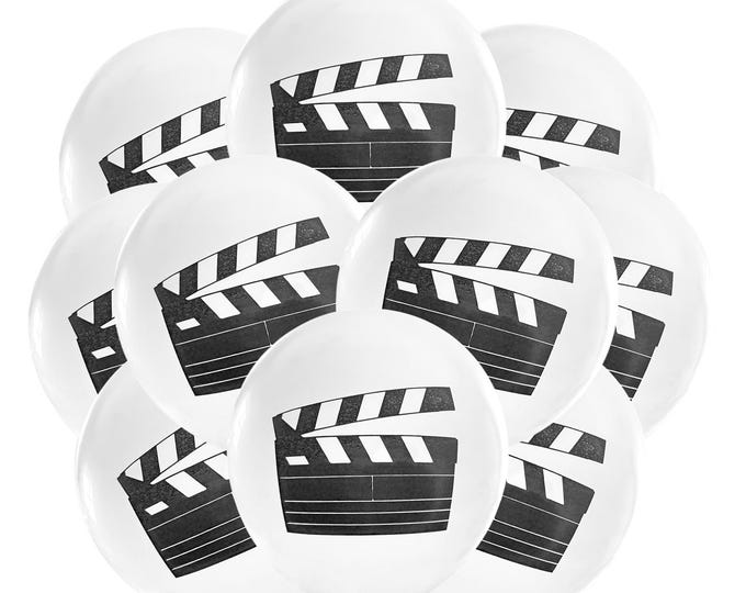 12ct Movie Balloons, Actor Birthday Theme, Film Clapboard Birthday Decorations, Lights Cameras Action