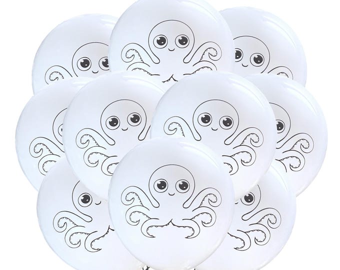 12ct Cute Octopus Balloons, Octopus Party Balloons, Octopus Theme Party Decoration, Ocean Balloons