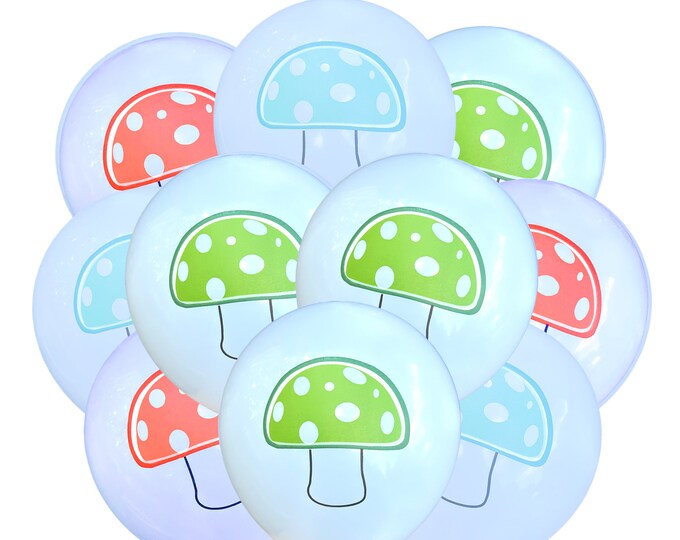 Mushroom Balloons 12", Mushroom Birthday Theme, Mushroom Party Balloons Latex, Mushroom Event Party Supplies Standard Size