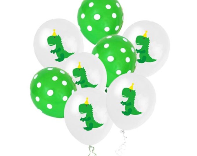 12 Pack Premium Dinosaur Party Balloons 12" | Dino Birthday Party Balloons! | Green Polka Dots Kids Birthday Theme Decor, T-Rex Balloons