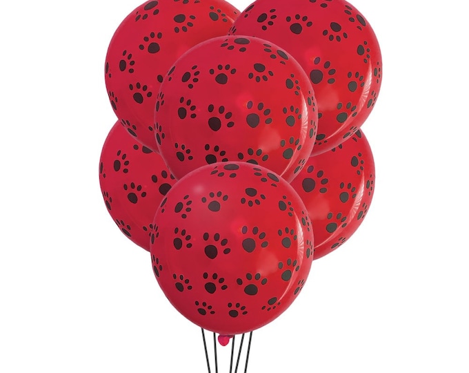 12 PACK RED Paw Print Balloons, Dog Party, Birthday Party Balloons Paw Patrol Decor, Black Paw Balloon Dog Paw balloons, Animal paw