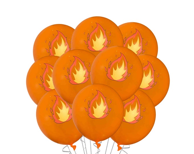 Flame Balloons 12" Latex, Fire Birthday Party Balloons, Fire Balloons, Fire Theme Party, flame Theme Party Supplies