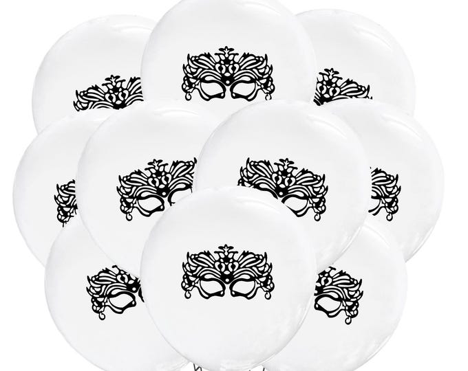 12 Pack Black Masquerade Mask Balloons, 12" Fancy Balloons, Party Balloon, Masquerade Ball Theme Decorations, Damask Design Balloon Bouquet