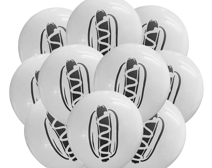 12ct Hot Dog Balloons, Cookout Balloons, Hot Dog Theme, Hot Dog Eating Contest Balloons, Fast Food Birthday Theme, Party Decorations