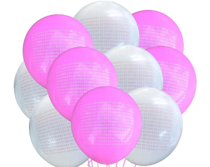 Pink Coding Balloons 12", Minimalist Coding Birthday Balloons, Software Engineer Birthday Balloons, Girl Coding Birthday, Coding Event