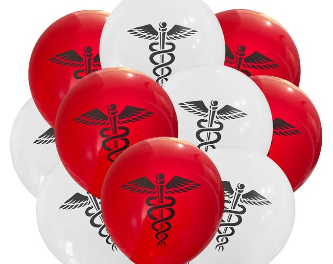 12ct Medical Balloons, Caduceus Theme Party Decoration, Doctor Balloons, Nurse Birthday, Pharmacy Theme Ideas, Heralds staff