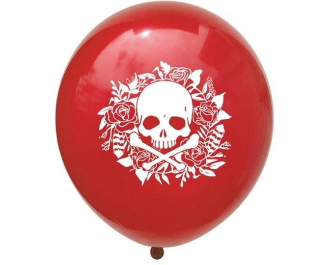 12 PACK Red Skull Balloons 12" (30cm) Pirate Balloons Jolly Roger Decorations Pirate Party, Skull & Crossbones Balloons, Caribbean Party