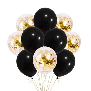 MIX Gold Confetti & Solid Black Balloons, 50th Anniversary Balloons Decorations 12 Inch Balloons Golden Wedding Balloon Bouquet 12 pack