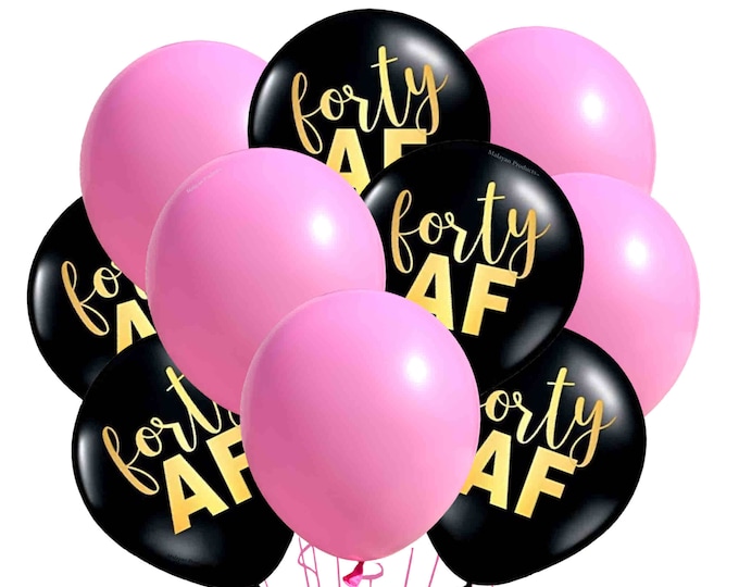40th Birthday Balloons, Pink 40th Birthday Theme, 40 AF Balloons Pink Theme Latex 12"