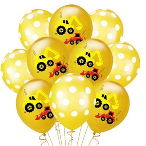 Construction Balloons 12&quot; Construction Theme Birthday Party Tractor Digger | Construction Zone Themed | Construction Vehicle Balloons Latex