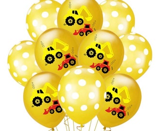 Construction Balloons 12&quot; Construction Theme Birthday Party Tractor Digger | Construction Zone Themed | Construction Vehicle Balloons Latex