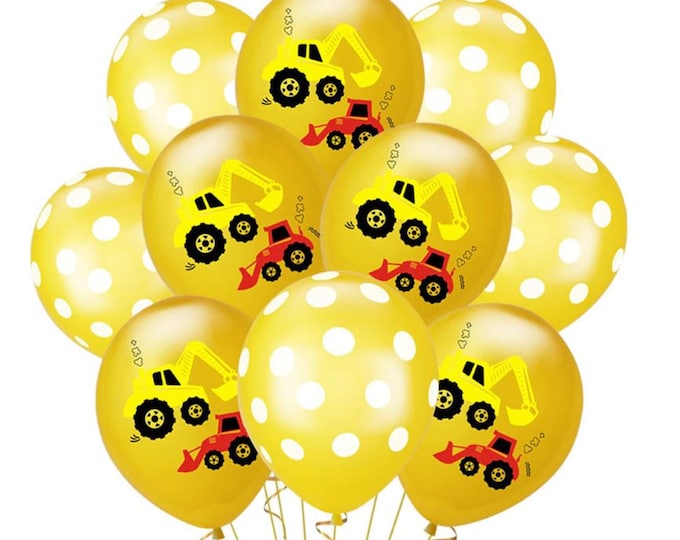 Construction Balloons 12" Construction Theme Birthday Party Tractor Digger | Construction Zone Themed | Construction Vehicle Balloons Latex