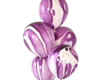 12 Pack Purple Marble Balloons, 12" Balloons Purple tie dye Party Balloons, Purple Themed party decor, purple and white latex balloons