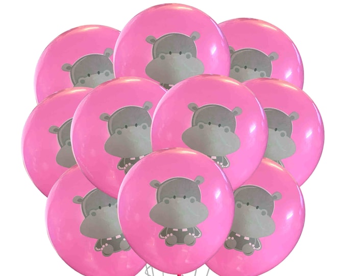 Hippo Balloons 12" Pink Hippo Party Balloons, Hippopotamus Balloons, Birthday Balloons, Girls Hippo Theme Party Ideas